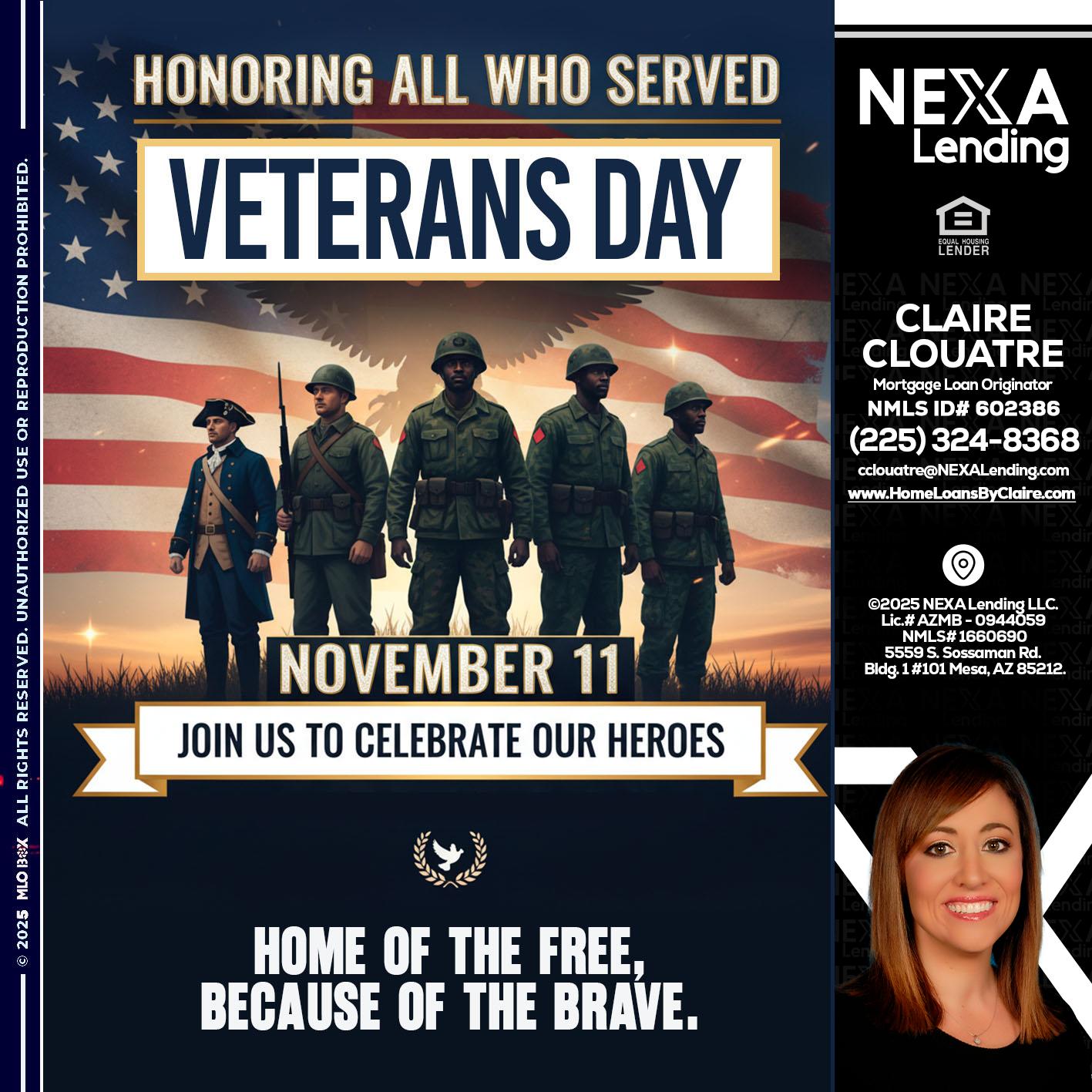 VETERANS DAY - Claire Clouatre -Mortgage Loan Originator