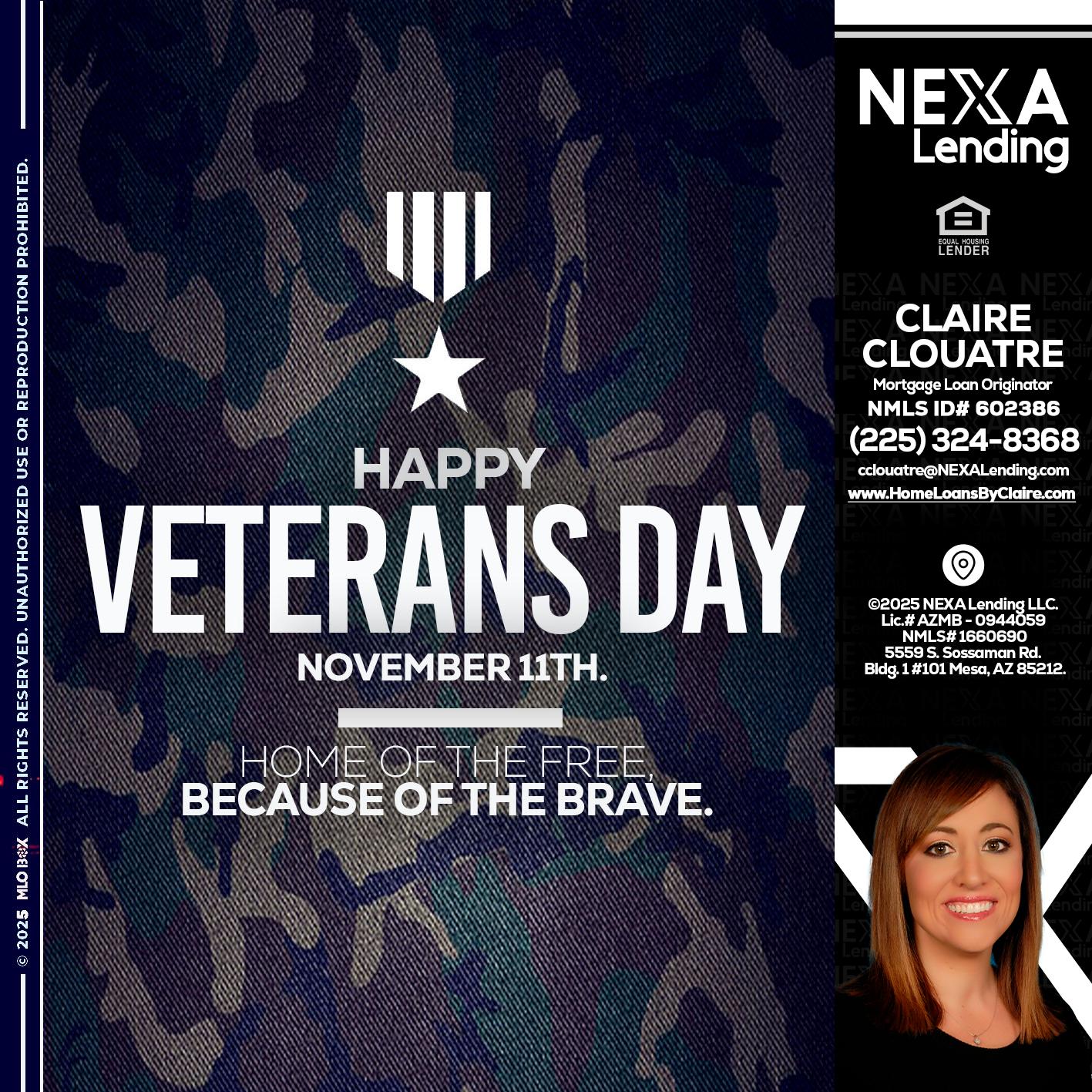 VETERANS DAY - Claire Clouatre -Mortgage Loan Originator