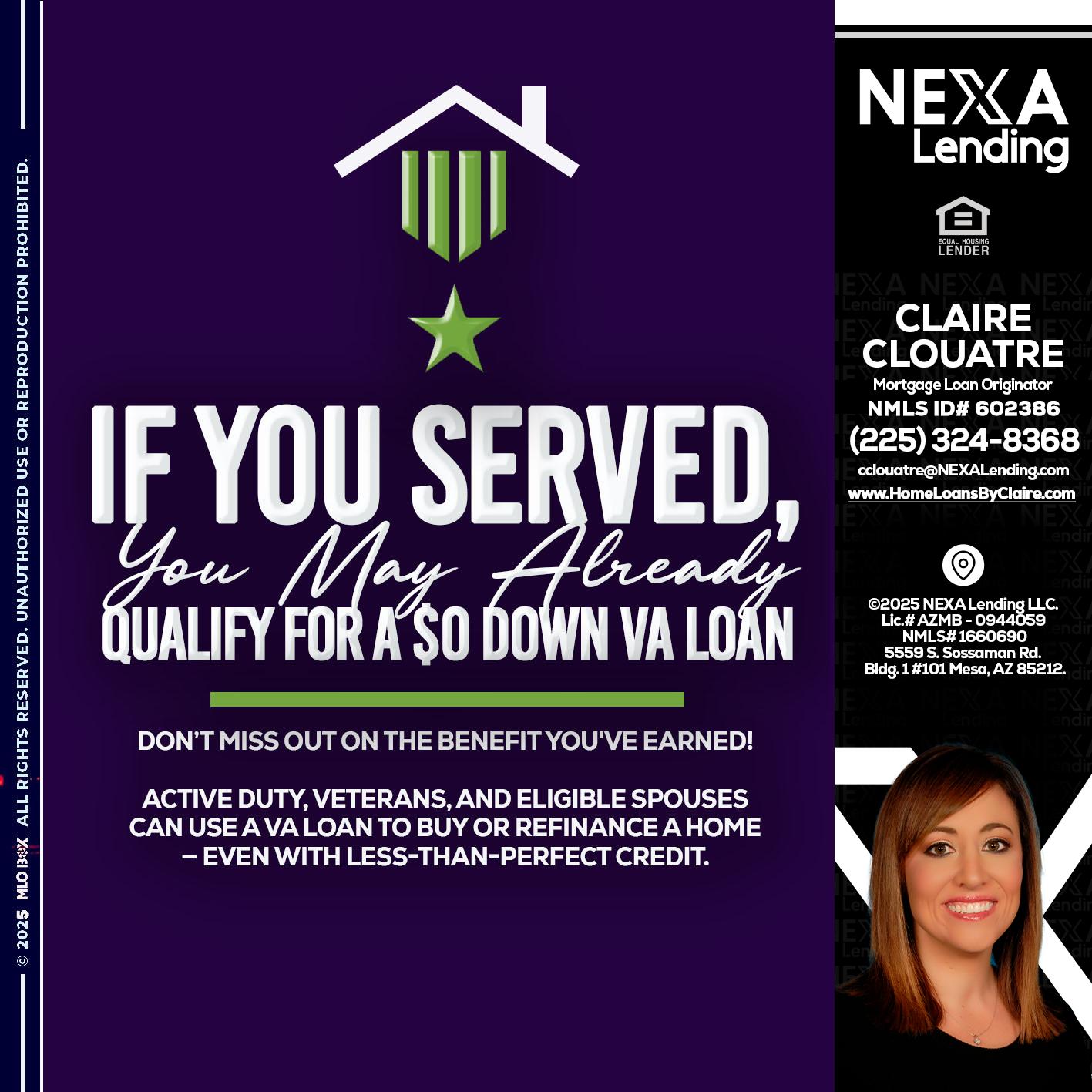 IF YOU SERVED - Claire Clouatre -Mortgage Loan Originator