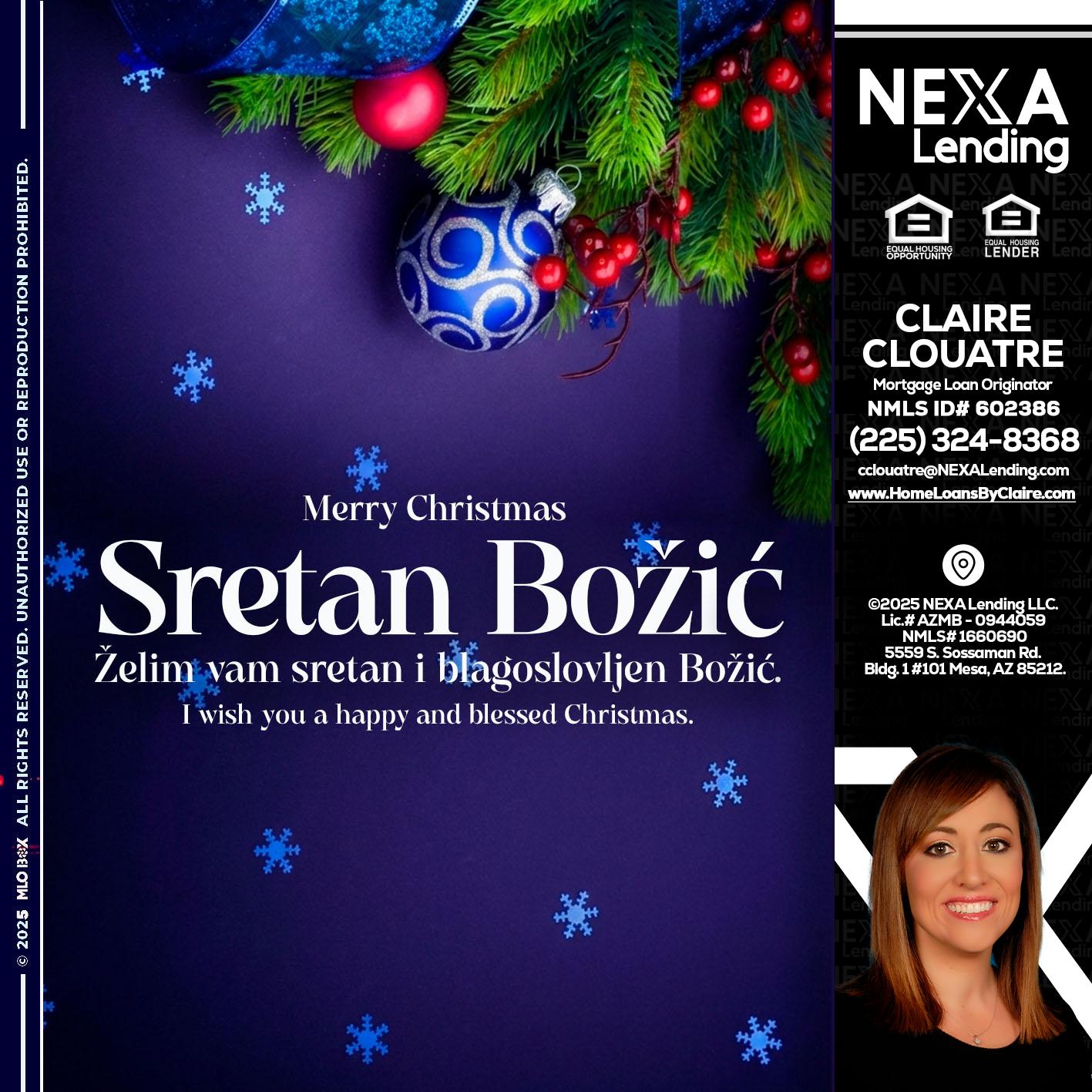 Sretan Božić - Claire Clouatre -Mortgage Loan Originator