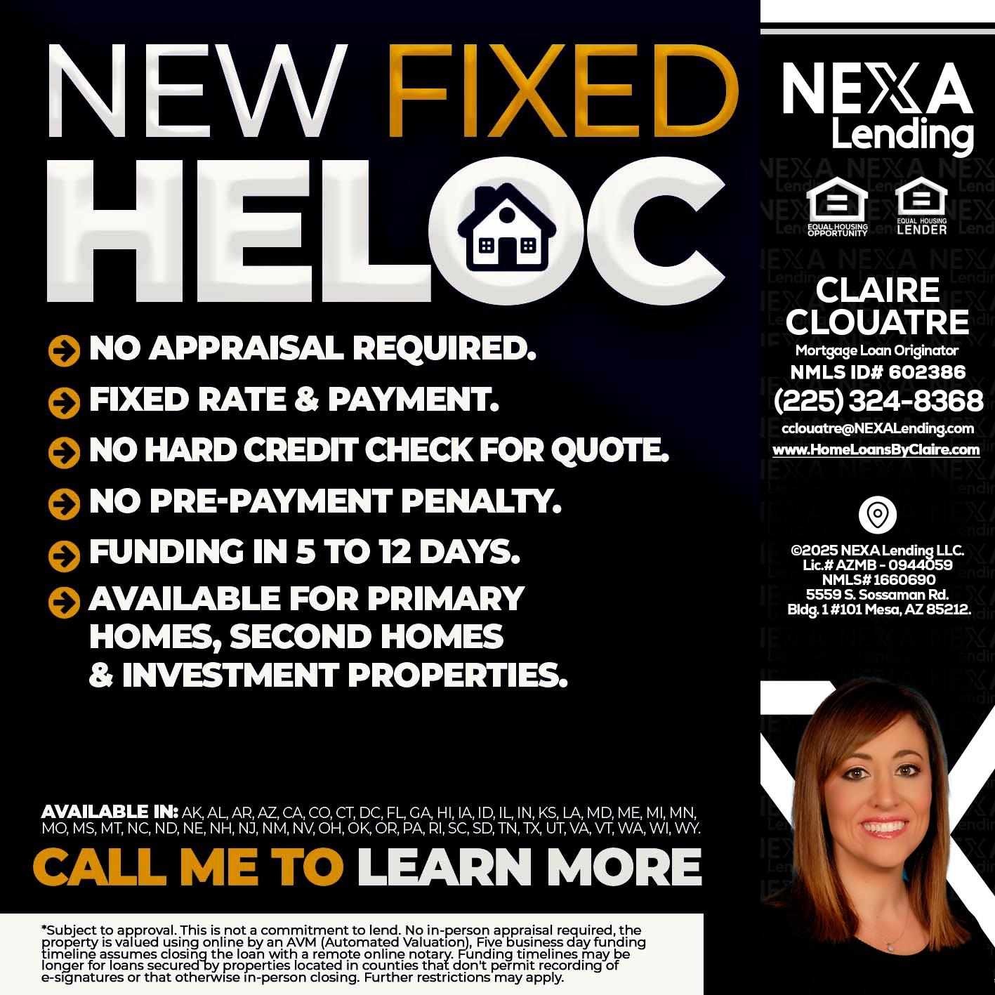 HELOC - Claire Clouatre -Mortgage Loan Originator