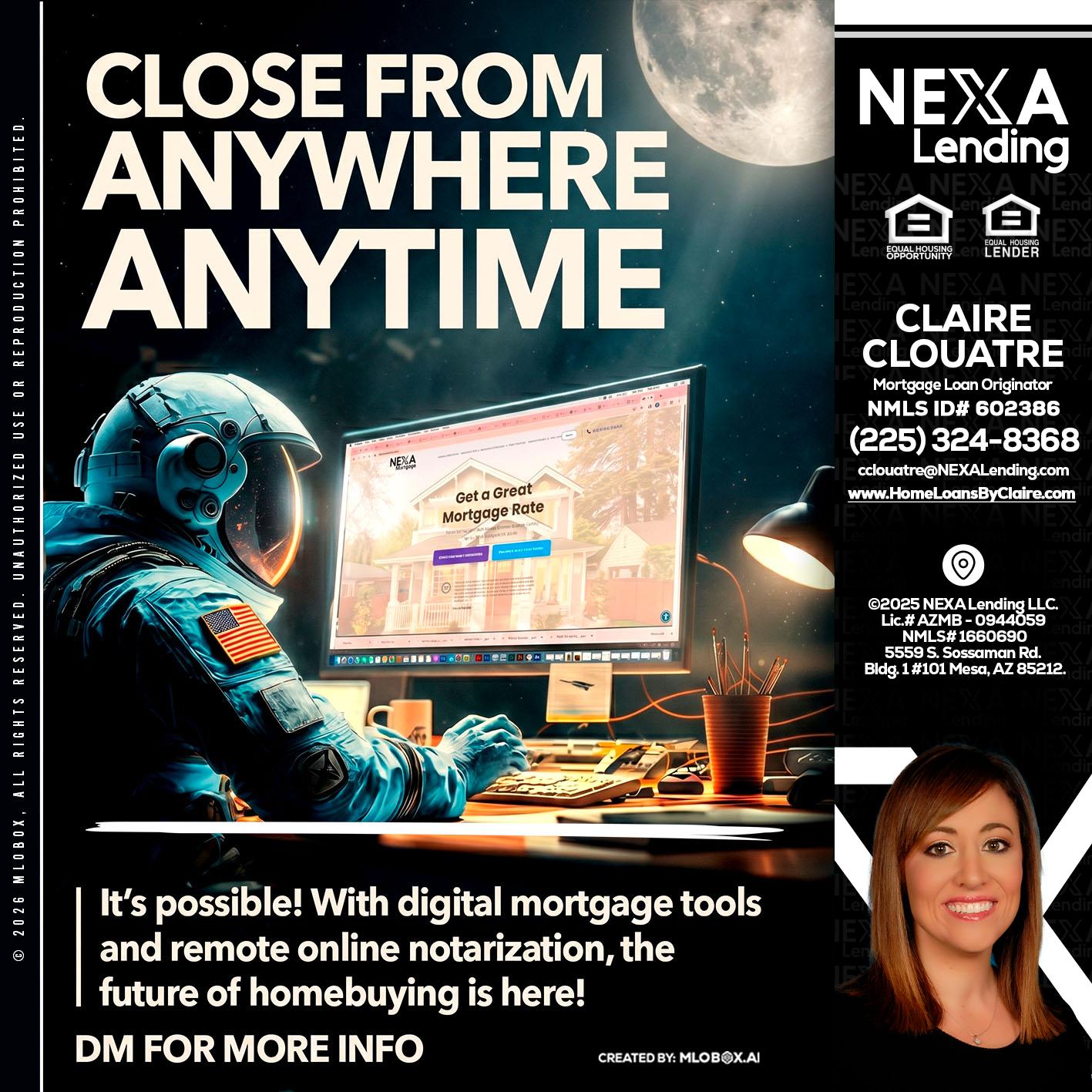 CLOSE FROM - Claire Clouatre -Mortgage Loan Originator