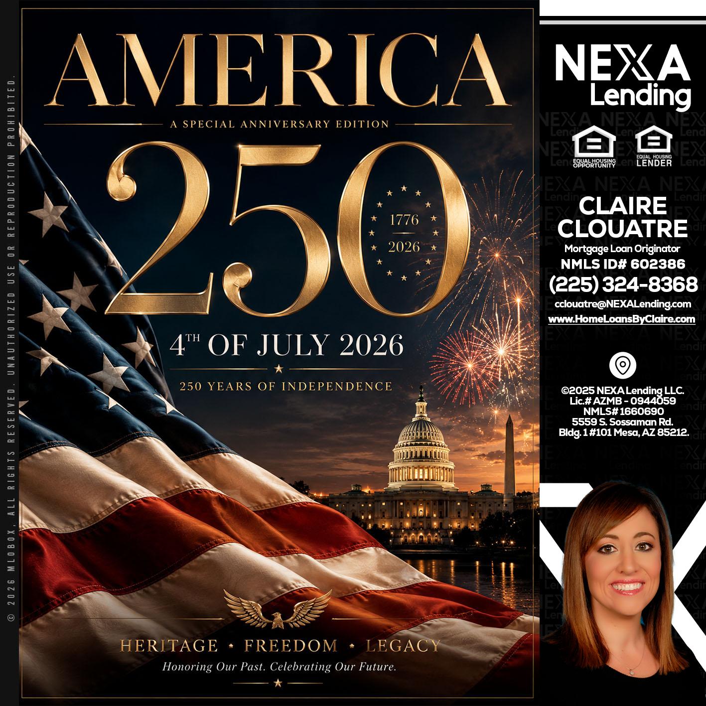 AMERICA 250 TH - Claire Clouatre -Mortgage Loan Originator