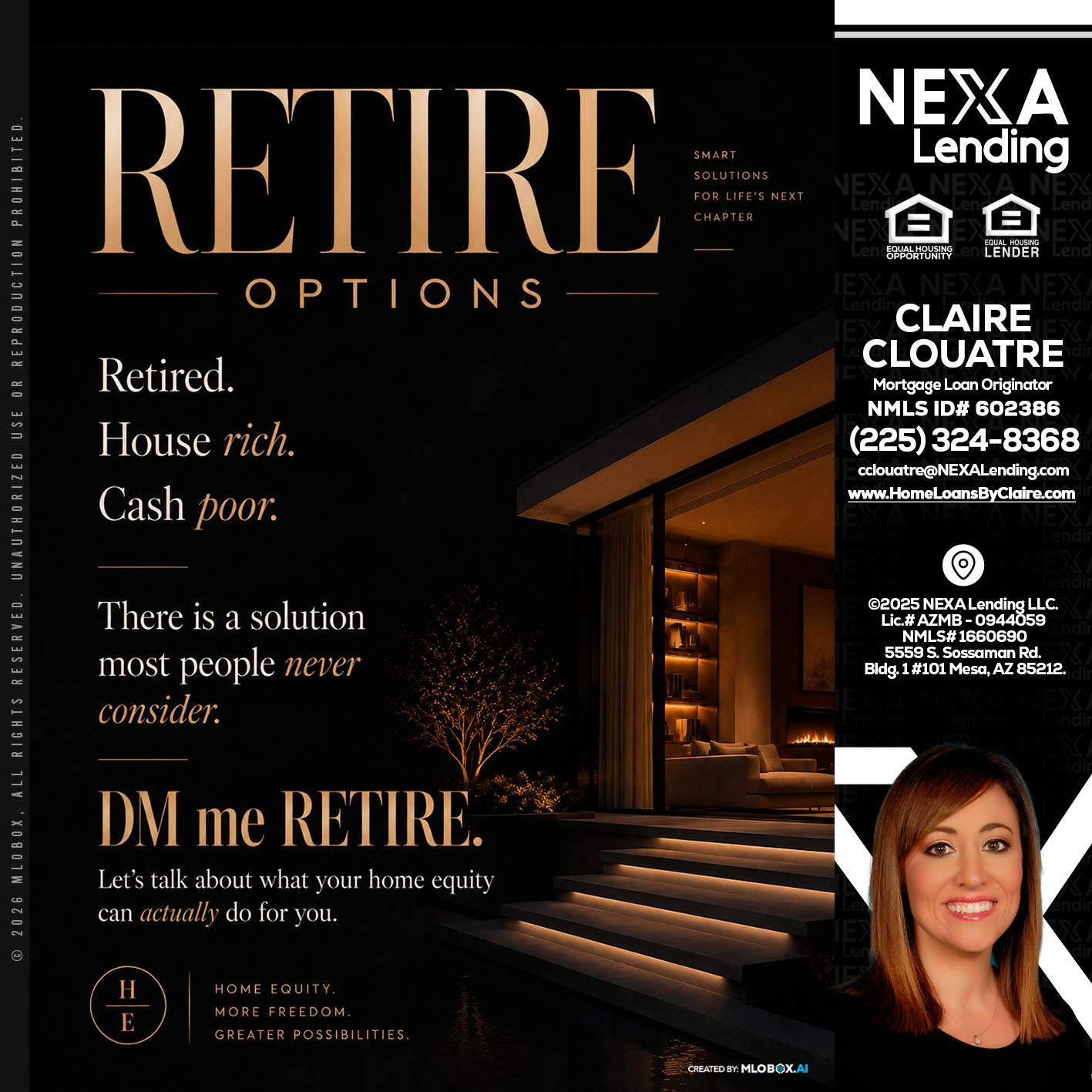 RETIRE LOANS - Claire Clouatre -Mortgage Loan Originator
