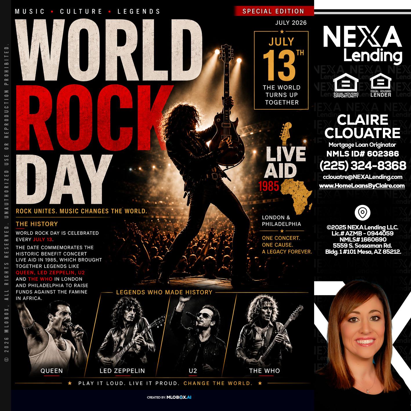 WORLD ROCK MUSIC DAY - Claire Clouatre -Mortgage Loan Originator