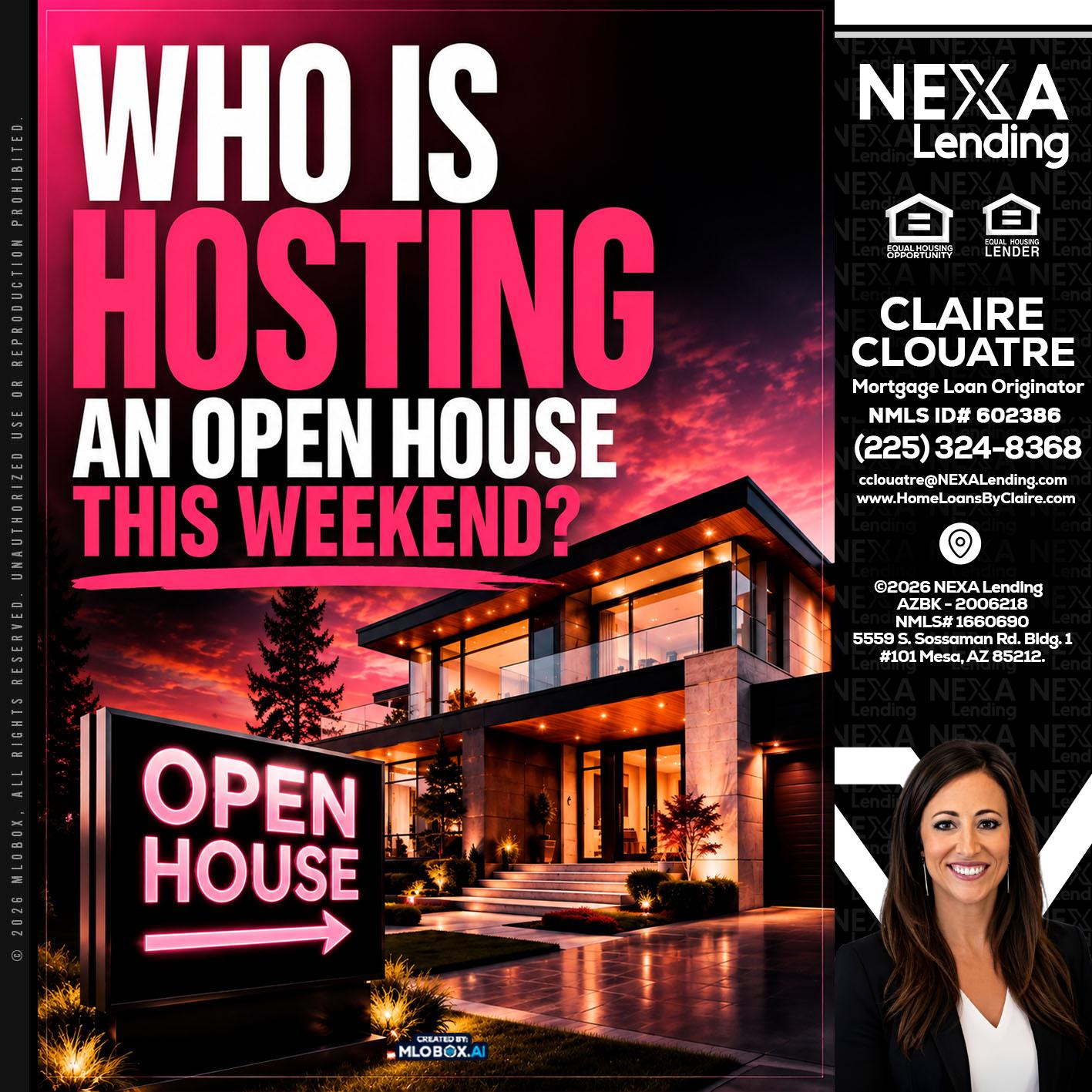 who's is hosting - Claire Clouatre -Mortgage Loan Originator